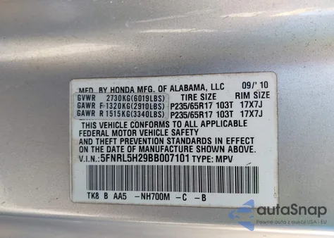 2011 Honda Odyssey Lx z USA, uszkodzony, nr VIN 5FNRL5H29BB00710